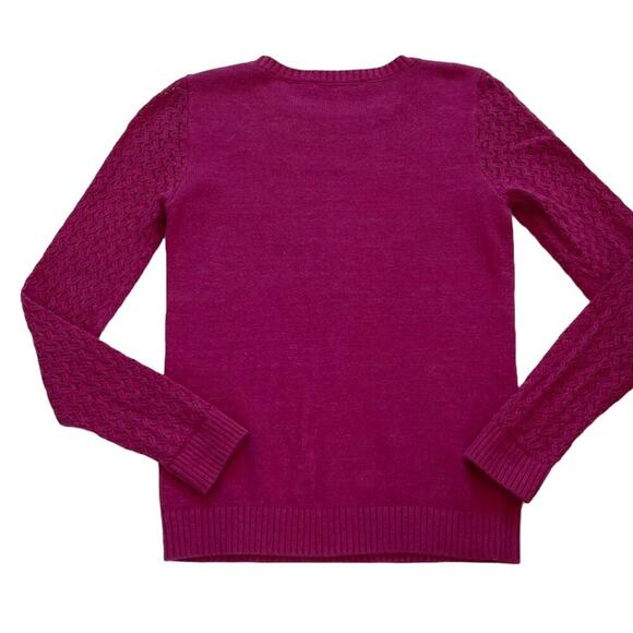 LOFT Cotton Fuchsia/Magenta/Purple Long Sleeve Sweater, Open Knit Sleeves, XS - Picture 2 of 9